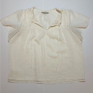 LOFT - Clip Ruched Ruffle Tie Neck Top - Off White - Size XL